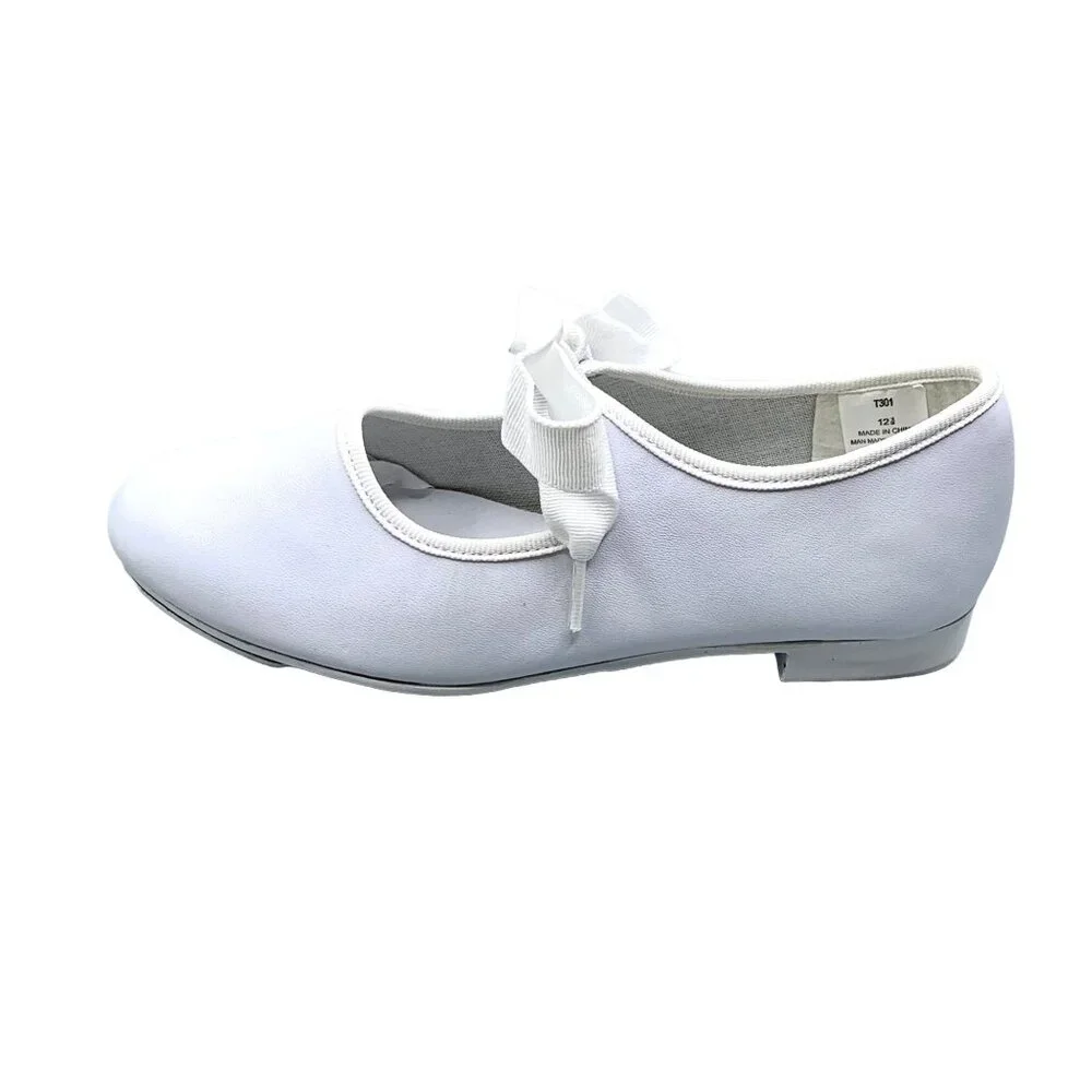 Toddlers Bow Tie White Tap Shoes Tyette Recital New Stage Dance Class Leather